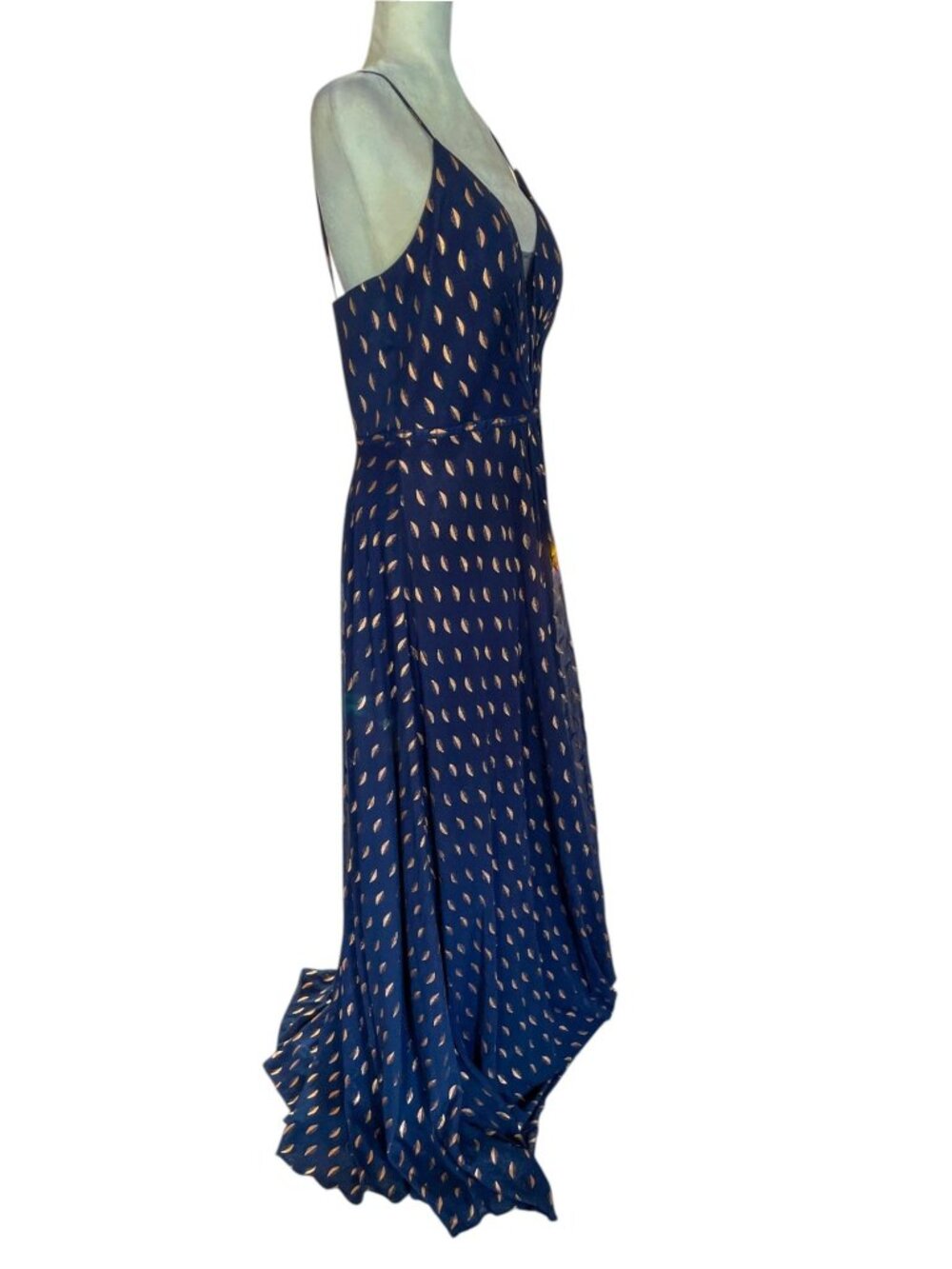 AQUA Formal Celestial Navy & Gold Metallic Foil Maxi Dress SZ 12 Floor Length - Picture 3 of 15